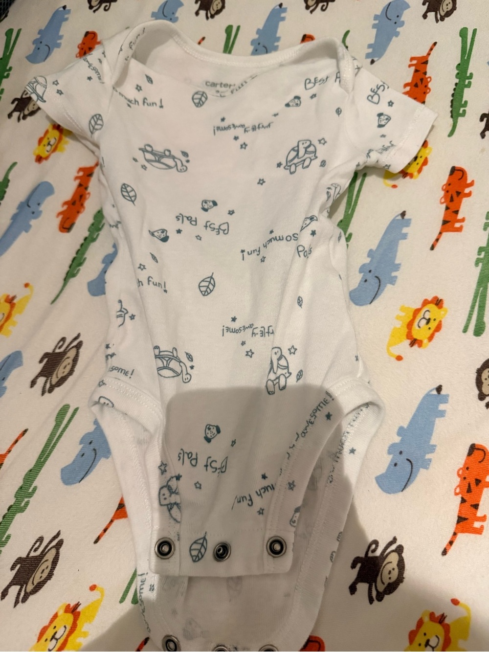 Carter's White & Blue Printed Baby One-Piece Bodysuit and beige